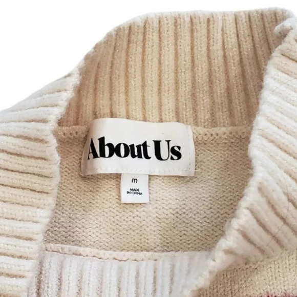 About Us Beige Striped Mock Neck Sweater M - Picture 4 of 4